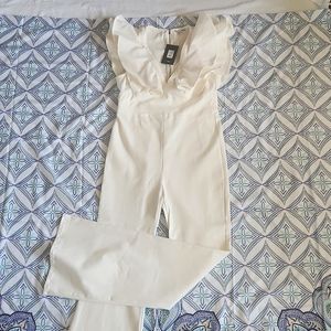 White Stretch Denim Fashion Nova Jumpsuit XL